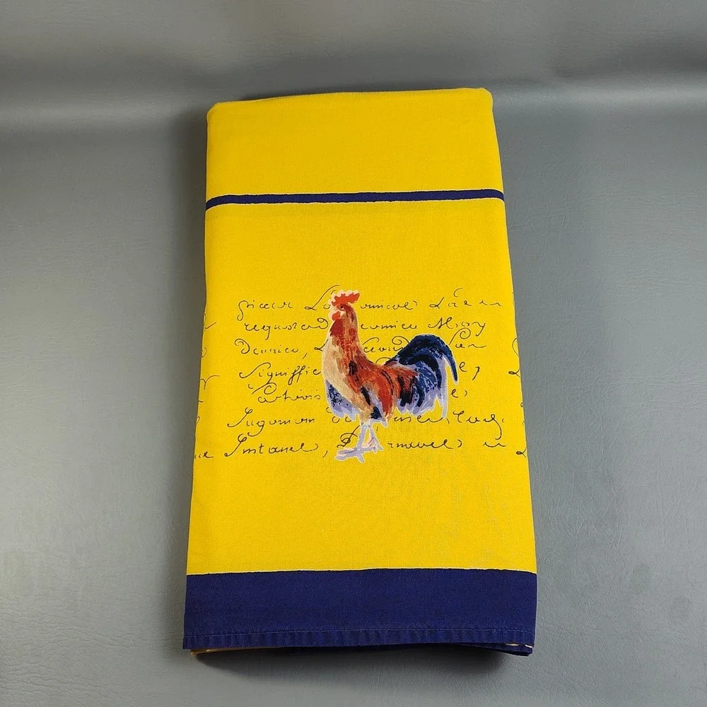 Williams Sonoma Rooster Script Tablecloth 70x108 Rectangle French Country Yellow